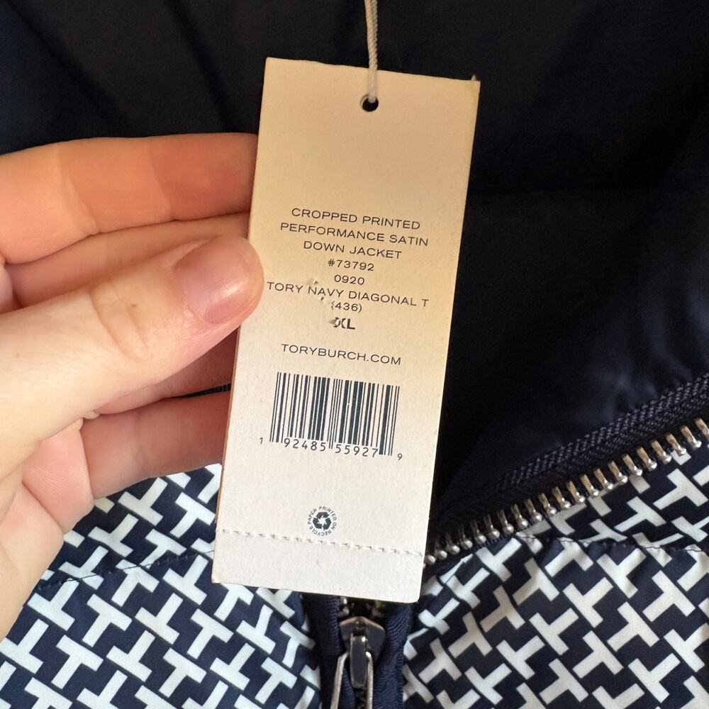 Tory Burch Sport XL Cropped Performance Satin Diagonal T Down Puffer Jacket NWT - Picture 11 of 11